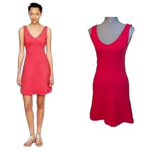 J. CREW PONTE V-NECK DRESS POPPY PINK RED FIT AND FLARE SIZE 00